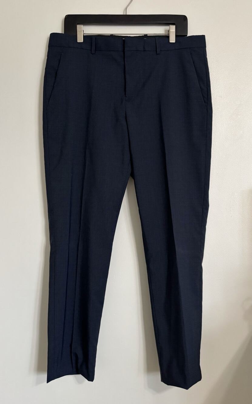 Navy Blue Perry Ellis Portfolio Slim Fit Checkered Pants 33 x 32